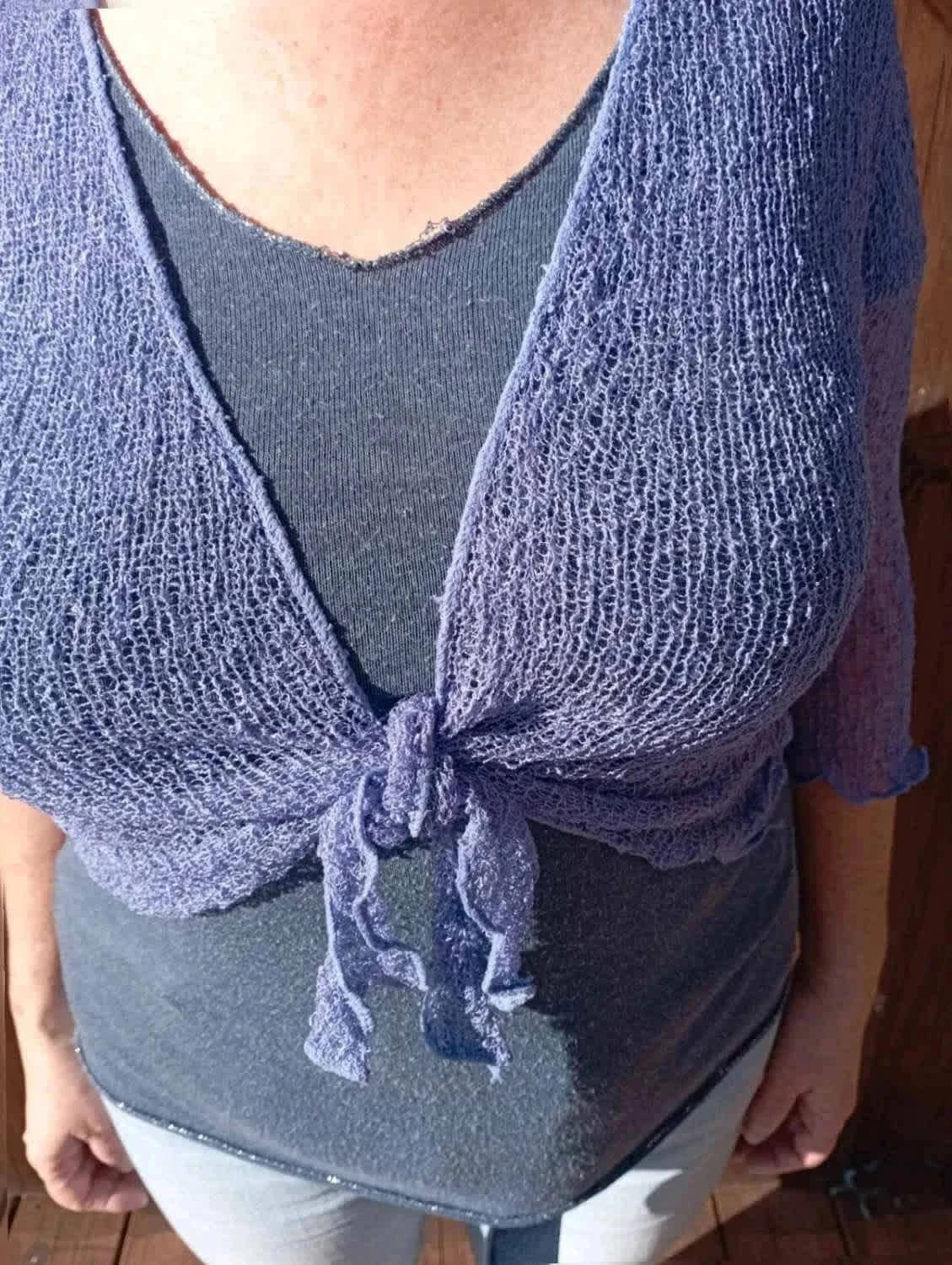 Gilet style boléro en maille crochet extensible style bohème Violet Mauve – photo 4